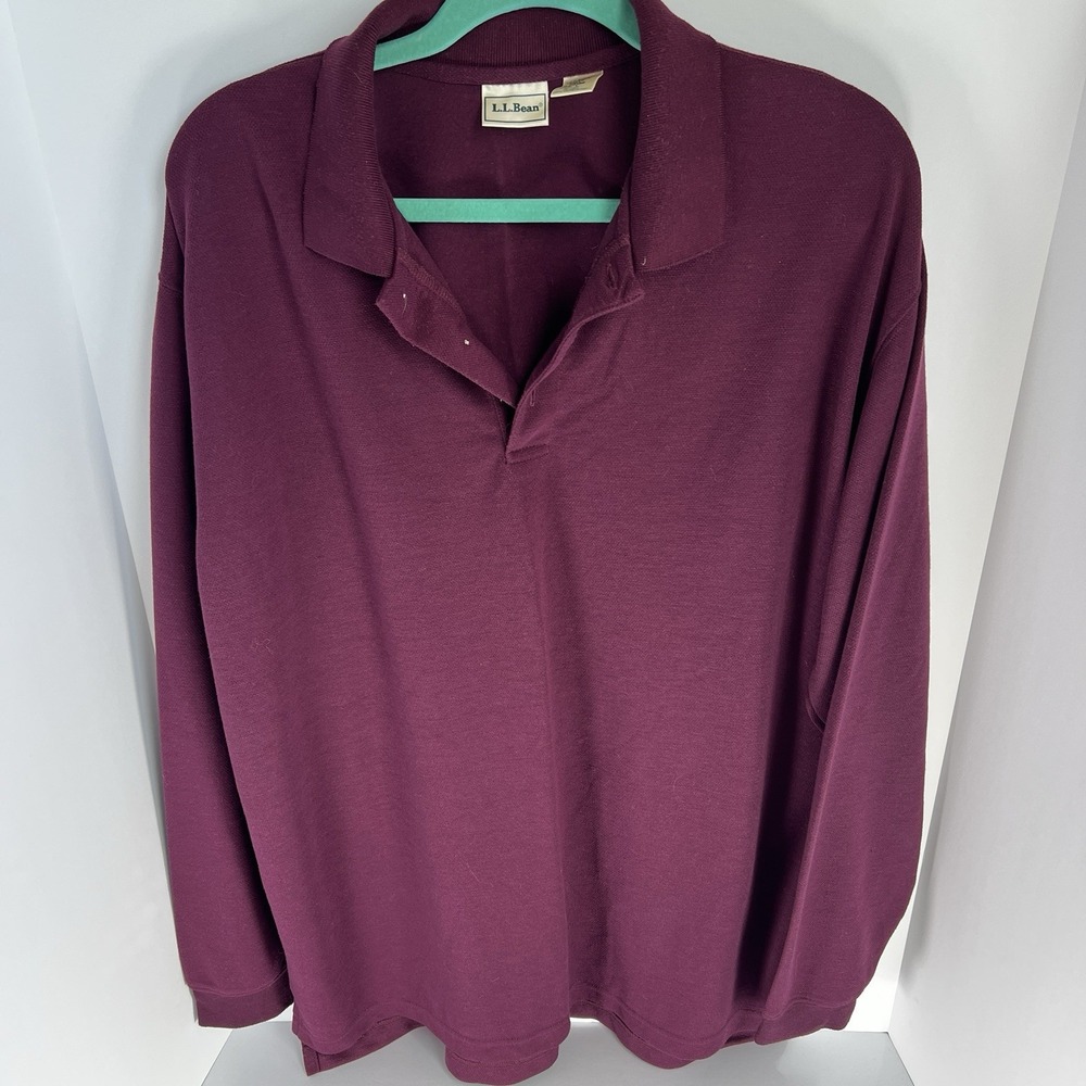 L.L. Bean Men's Long Sleeve Maroon Polo 100% Intera Polyester Made in Canada LT